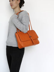 Womens Coffee Leather Shoulder Purse Vintage Flip Commuting Bag for Ladies