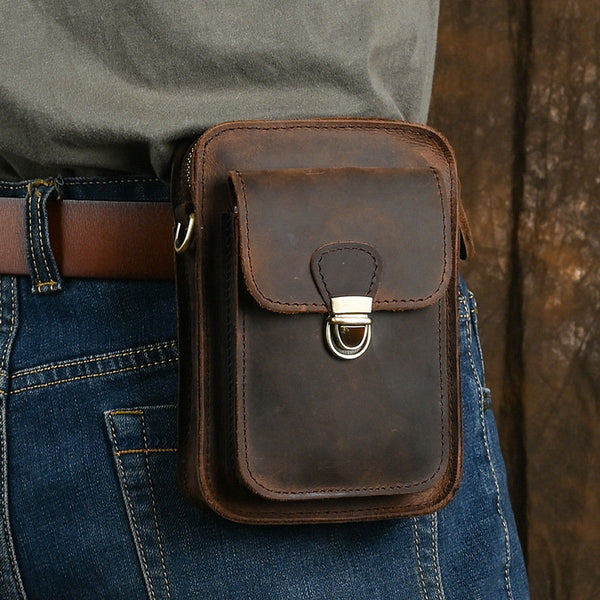 Leather Belt Bag for Men Cell Phone - Bill Slots Detail