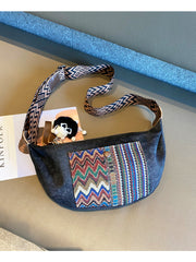 Bohemian Canvas Saddle Shoulder Bag Boho Embroidery Canvas Crossbody Bag - Feltify