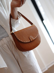 Vintage Womens Black Leather Small Saddle Handbag Shoulder Bag Purse for Women
