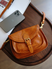 Vintage Coffee Womens Small Saddle Shoulder Bag Small Satchel Side Bag Crossbody Purse for Ladies