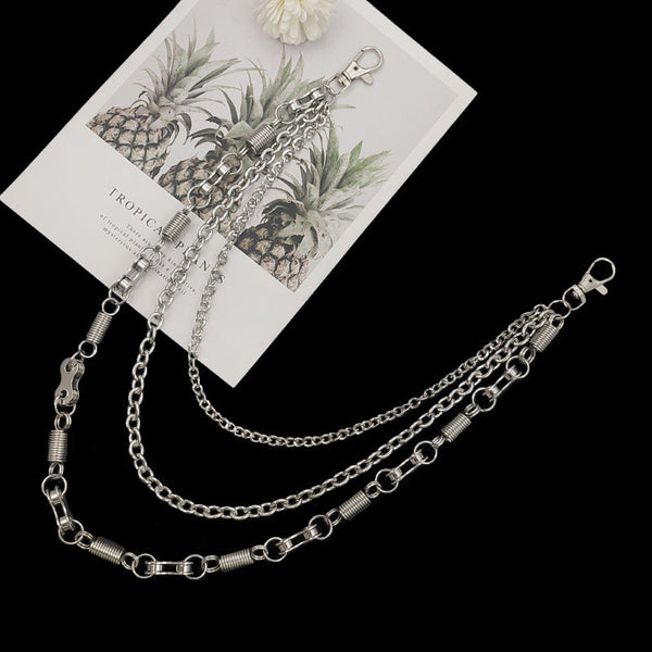 Cool Mens Silver Three Layers Pants Chain Silver Cool Triple Biker Wallet Chains For Men