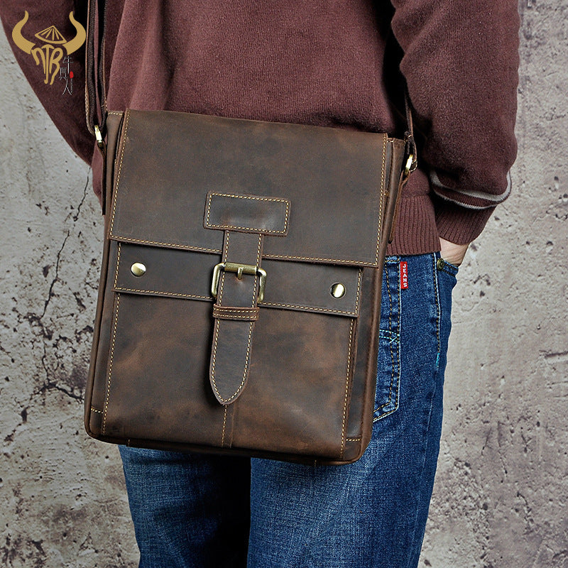 Cool Mens Leather Vintage Small Side Bag Small Messenger bag Shoulder bag For Men