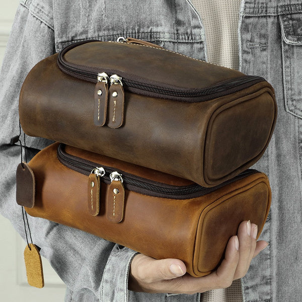 Brown Leather Toiletry Bag 