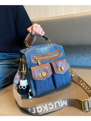 Convertible Denim Mini Backpack Bag Crossbody Bag Blue Convertible Denim Handbag Shoulder Bag - Feltify