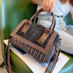 Boho Handbag Boho Crossbody Bag Black Gray Canvas Ladies Handbags Canvas Boho Shoulder Bag - Feltify