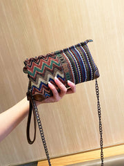 Bohemian Canvas Small Shoulder Chain Bag Clutch Boho Embroidery Canvas Small Chain Crossbody Bag - Feltify