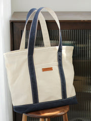 Womens White&Blue Shopping Canvas Tote Bag White Large Canvas Book Tote