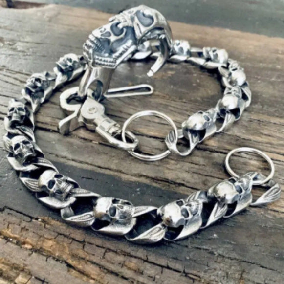 Silver Mens Skull Wallet Chain Cool Skull Wallet Chain Badass Skull Pants Chain For Men
