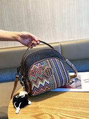 Embroidery Canvas Small Boho Crossbody Bag Boho Canvas Small Round Handbag Shoulder Bag - Feltify