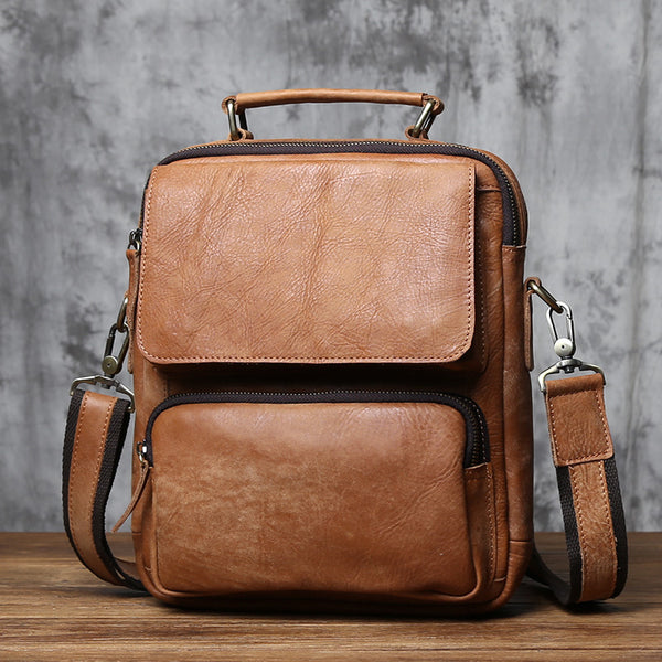 Vintage Vertical Brown Shoulder Bag  for Men - EverHandmade