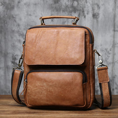 Vintage Vertical Brown Shoulder Bag  for Men - EverHandmade