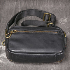 Black Small Messenger Bag Men's Black Leather Messenger Bag Small Black Leather Crossbody Bag - iwalletsmen