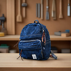 Blue Denim Backpack for Women Striped Jean Backpack Mens Striped Backpack - Feltify