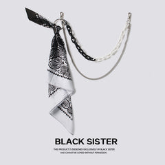 White Paisley Bandana Resin Trousers Chain Pants Chain Biker Kerchief Headscarf Jeans Chains