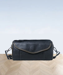 Black Barrel Leather Bag Mens Barrel Crossbody Bag Barrel Shoulder Bag for Men - iwalletsmen