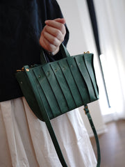 Vintage Green Leather Splicing Handbag Tote Women Handmade Tote Shoulder Bag for Women