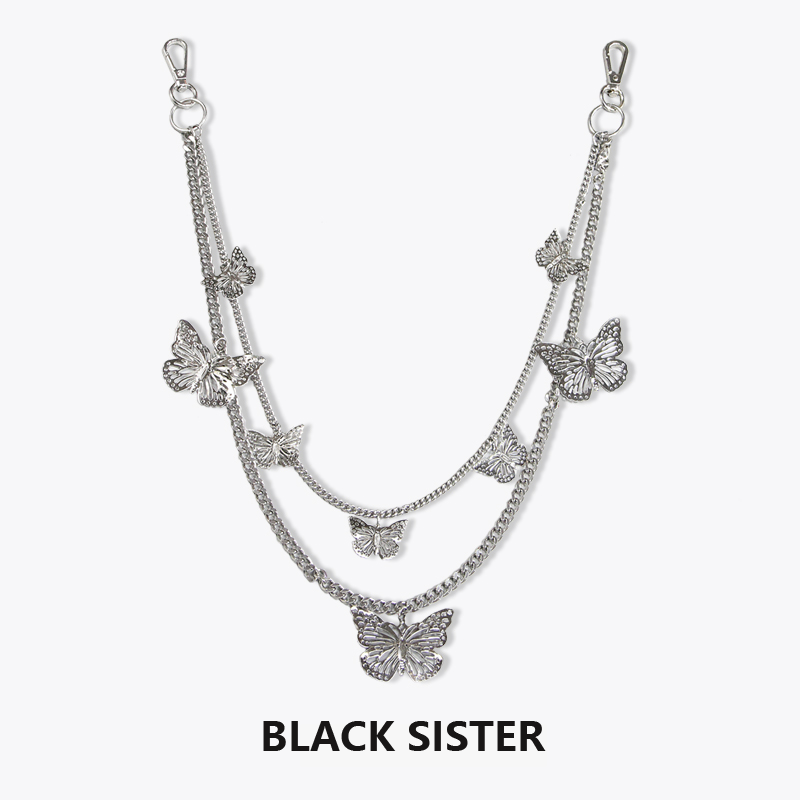Fashion Womens Butterfly Jeans Chains Silver Double Layers Butterfly Wallet Chains Panties Chains For Men
