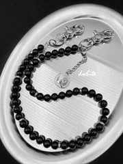 Black Beaded Wallet Chain Obsidian Stone Wallet Chain Black Ball Wallet Chain - iChainWallets