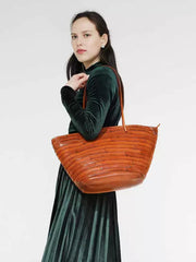 Womens Brown Leather Bucket Tote Purse Vintage Tote Shopper Shoulder Bag for Ladies
