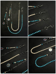 White Turquoise Stone Beaded Wallet Chain Long Bead Wallet Chain for Women - iChainWallets