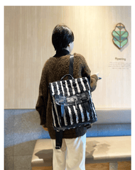 Black$White Denim Backpack Bag Womens Denim Backpack Purse - Feltify
