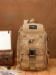 Khaki Tactical Canvas Large Sling Bag For Men
