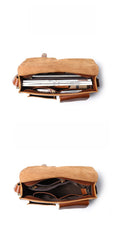 Brown Leather Messenger Bag with Flap A4 Flap Messenger Bag for Men - iwalletsmen