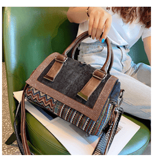 Boho Handbag Boho Crossbody Bag Black Gray Canvas Ladies Handbags Canvas Boho Shoulder Bag - Feltify