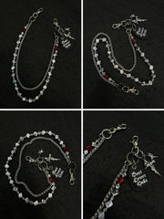Cross Double Wallet Chain Cube Beaded Pants Chain Double Pants Chain - iChainWallets