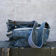 Vintage Blue Denim Messnger Bag Denim Crossbody Bag for Men Womens Jeans Shoulder Bag - Feltify
