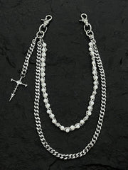 Pearl Wallet Chain Double Wallet Chain with Cross - iChainWallets