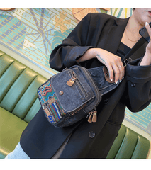 Boho Canvas Sling Bag Crossbody Bag Crossbody Backpack Canvas Boho Embroidery Shoulder Bag - Feltify