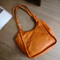 Cute Brown Leather Long Strap Tote Bag Women Saddle Shoulder Bag for Women