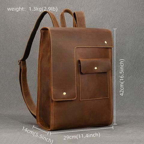 17L Mens Crazy Horse Leather Backpack Brown Leather Backpack for Men