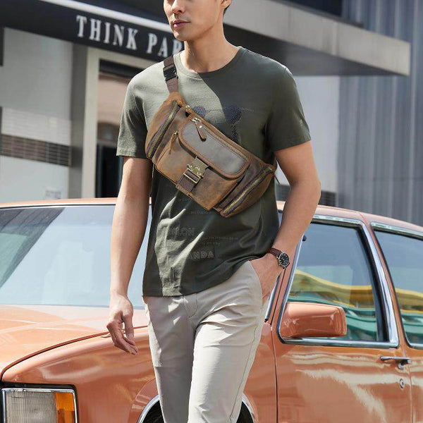 Brown Leather Waist Pack - iwalletsmen