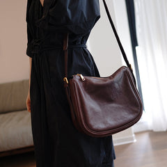 Cute Brown Leather Saddle Shoulder Bag Women Saddle Crossbody Bag for Women