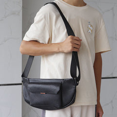 Black Leather Waist Bag Sling Bag Side View