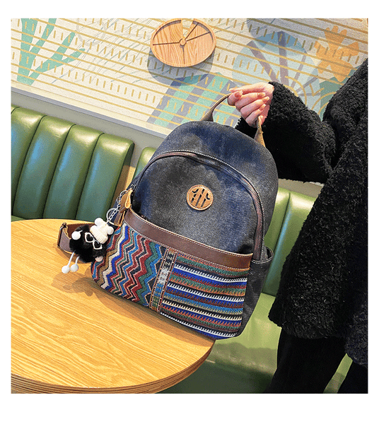 Boho Style Backpack Womens Vintage Black Gray Embroidery Boho Backpack Canvas Ba DENIM01151051