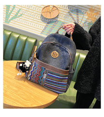 Boho Style Backpack Womens Vintage Black Gray Embroidery Canvas Backpack Boho Backpack - Feltify
