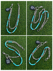 Cyan Blue Ball Wallet Chain Double Wallet Chain Beaded Pants Chain Double Pants Chain - iChainWallets