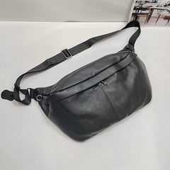 Black Leather Large Sling Backpack - Side View