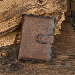 Brown Vertical Leather Wallet with Buckle for Men 