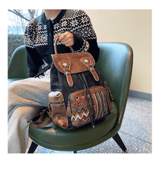 Black Gray Embroidery Canvas Backpack Boho Backpack Womens Vintage Boho Style Backpack - Feltify