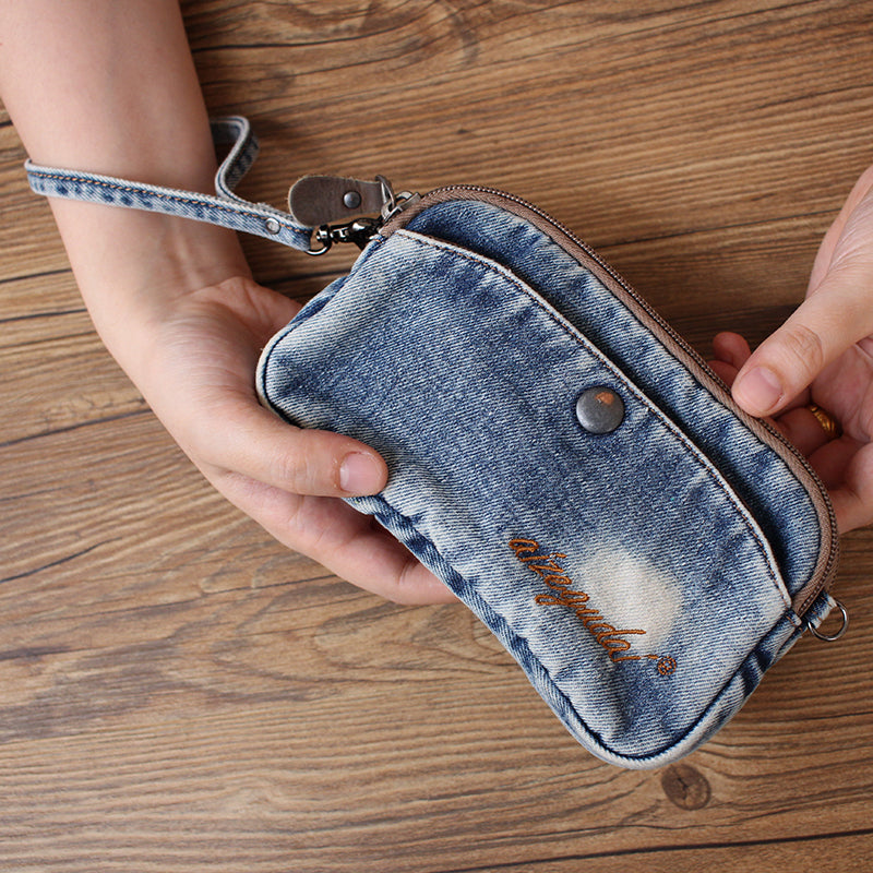 Denim Wristlet Bag Denim Small Phone Bag Blue Small Jean Shoulder Bag Jean Mini Crossbody Bag - Feltify