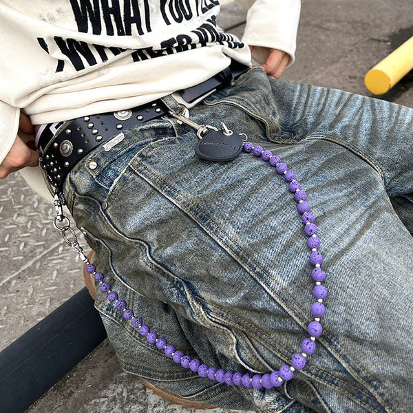 Purple Beaded Wallet Chain Beaded Pants Chain - Back View