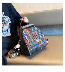 Black Gray Embroidery Canvas Boho Backpack Boho Crossbody Bag for Women - Feltify