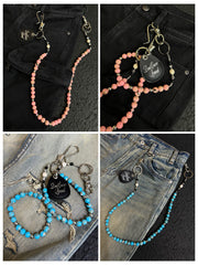 Blue Green Ball Wallet Chain Ball Pants Chain Turquoise Stone Beaded Wallet Chain Bead Wallet Chain - iChainWallets
