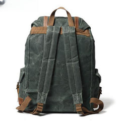 Green Waxed Canvas Backpack Waxed Cotton Backpack Large Canvas And Leather Backpack - 
