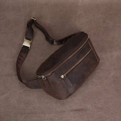 Dark  Brown Large Leather Waist Bag Mens - iwalletsmen